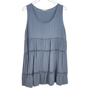 Easel Blue Gray Crochet Stripe Tiered Sun Dress Lined Sleeveless Size Large